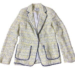 Helene Berman Tweed Blazer Yellow White Boucle Metallic Jacket